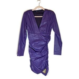 Zara Dress Purple Bodycon Faux Leather Sz Medium Ruched Party Cocktail Club